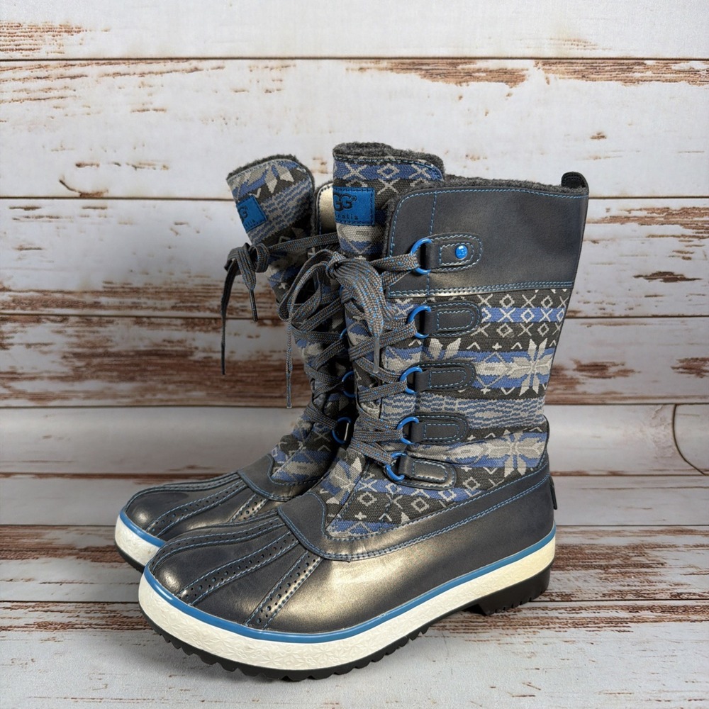 UGG Womens Baroness Snow Boots Size 8 Gray Waterproof Winter Used
